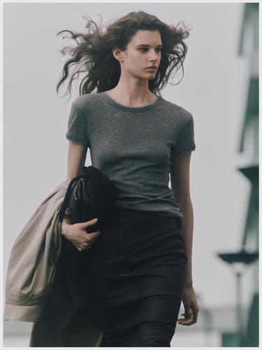 Zara Short sleeve T-shirt with double trim - Gray marl