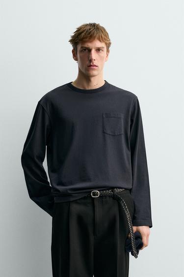 ФУТБОЛКА З ДОВГИМ РУКАВОМ І КИШЕНЕЮ AARON LEVINE X ZARA - Темно-синій/блакитний Zara