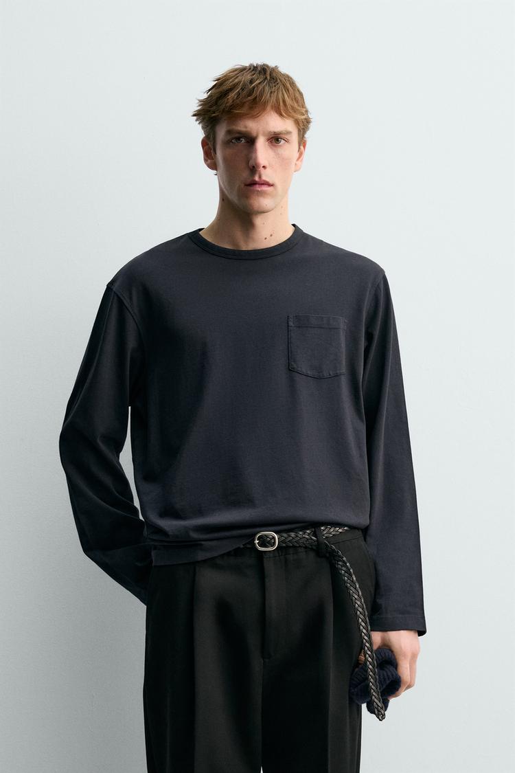 ZARA LONG SLEEVE POCKET T-SHIRT AARON LEVINE X ZARA