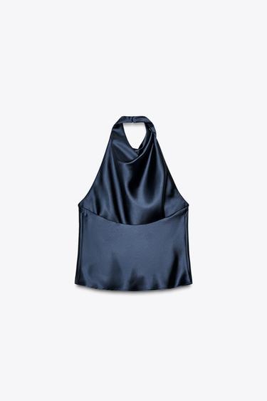 SATIN HALTER TOP - Navy blue by Zara