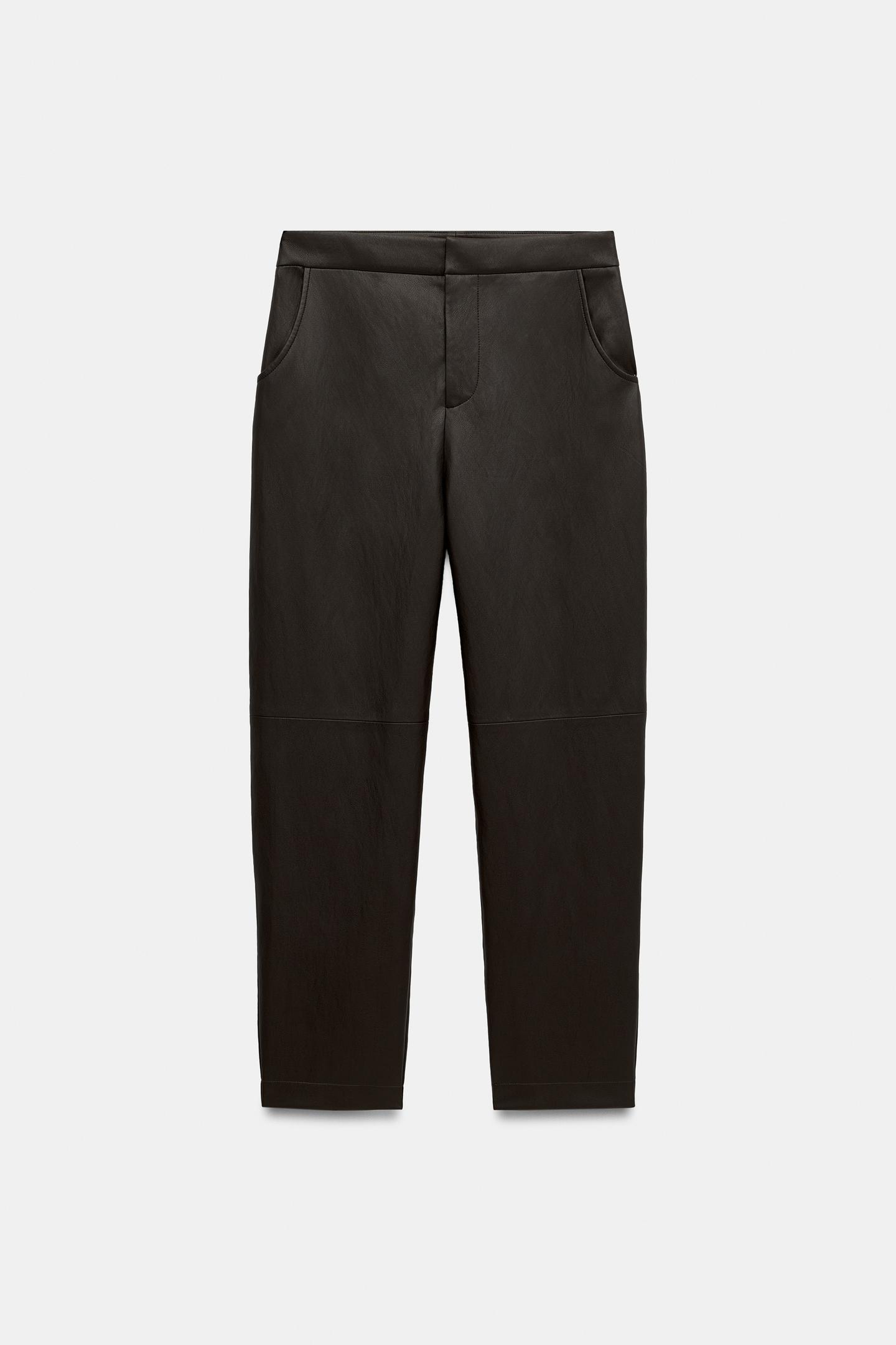 Женские брюки Zara Faux Leather Tailored, цвет: Коричневый — фото 6
