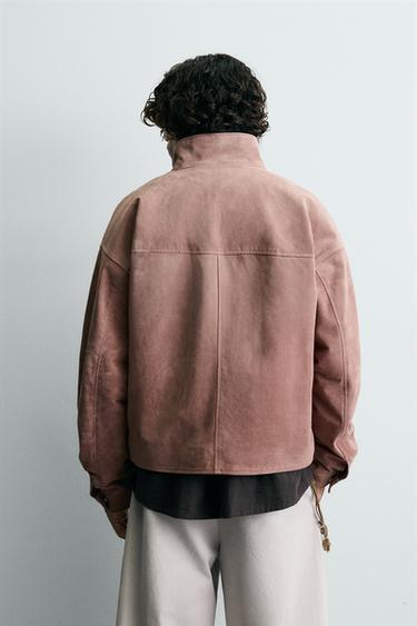 BLOUSON CROPPED FIT EN CUIR DAIM - Rose pastel de Zara - Image 2