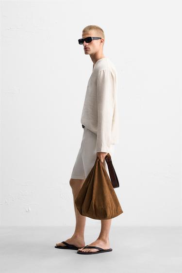 CHEMISE POLO STRUCTURÉE MÉLANGE LIN - Écru de Zara - Image 3