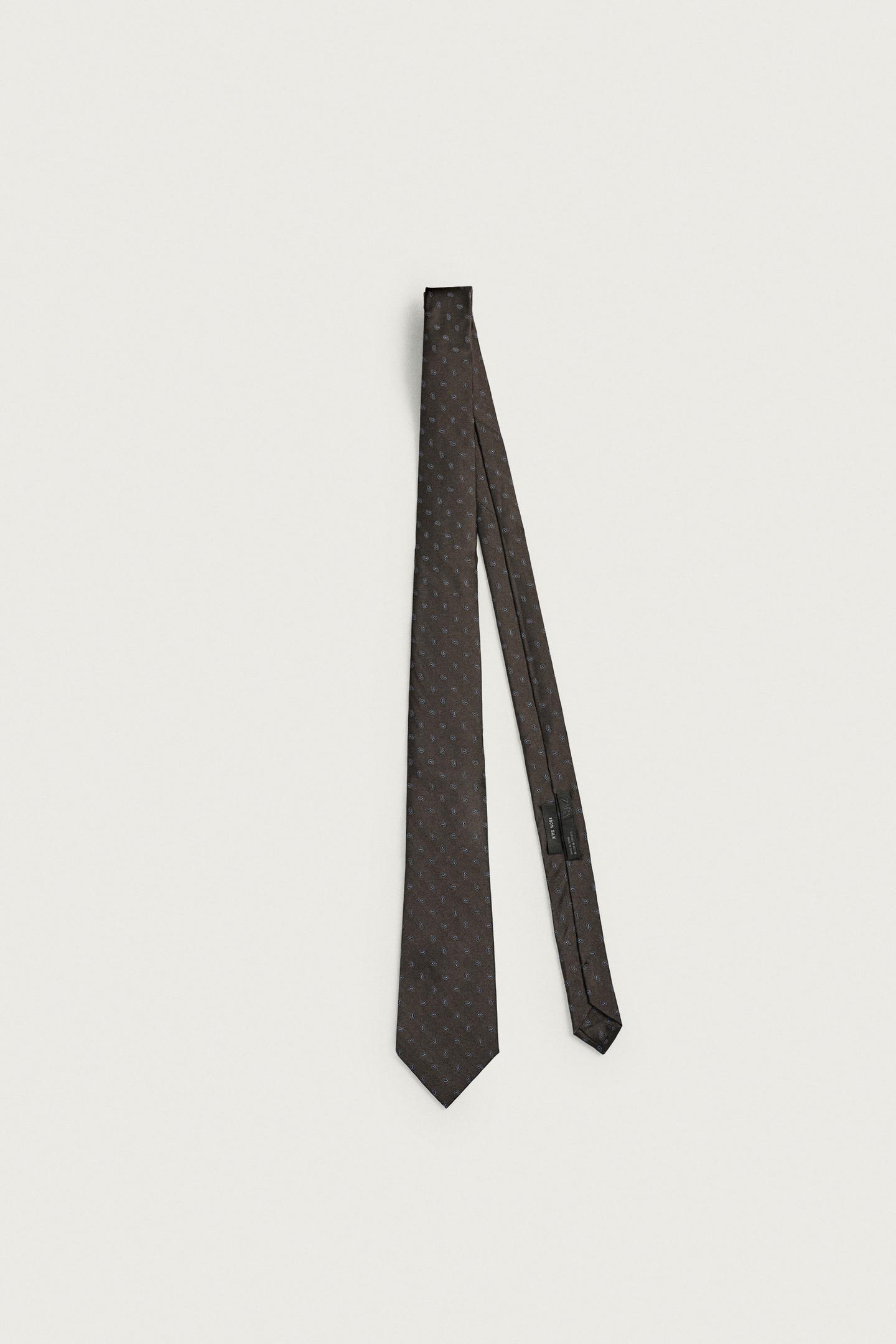 Мужской галстук Zara 100% Silk Paisley Jacquard Tie, цвет: Коричневый — фото 2