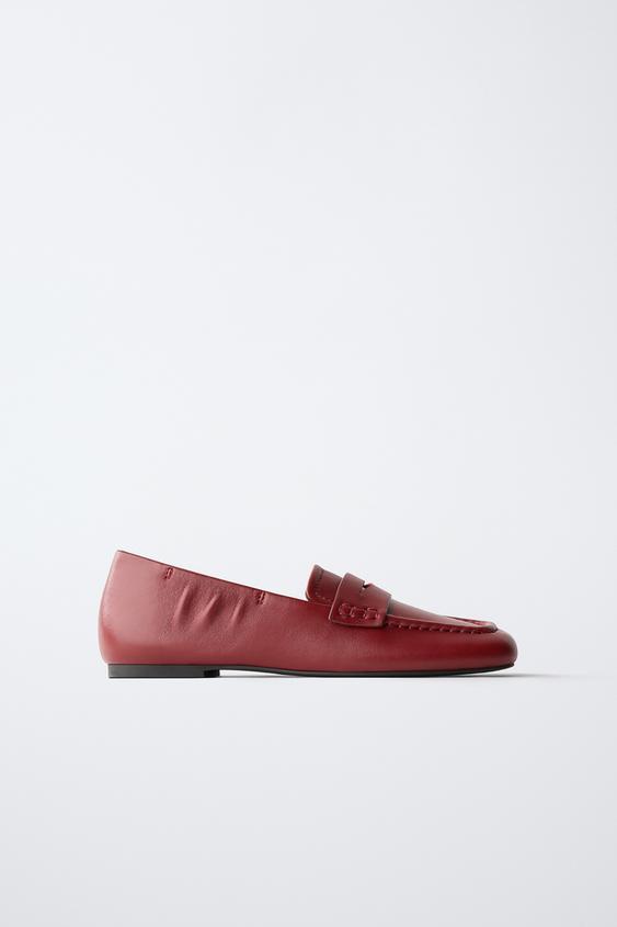 Zara LEATHER PENNY LOAFERS - Red - Image 0