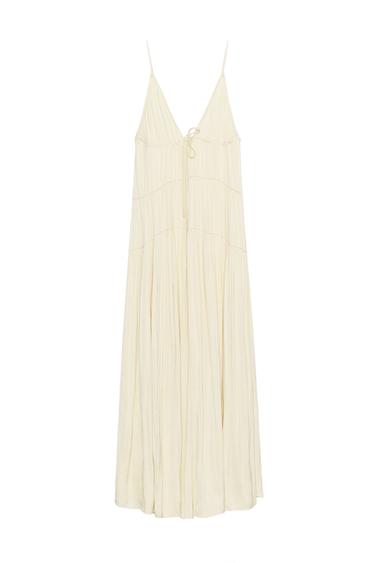 GATHERED SATIN LONG DRESS - Light yellow by Zara