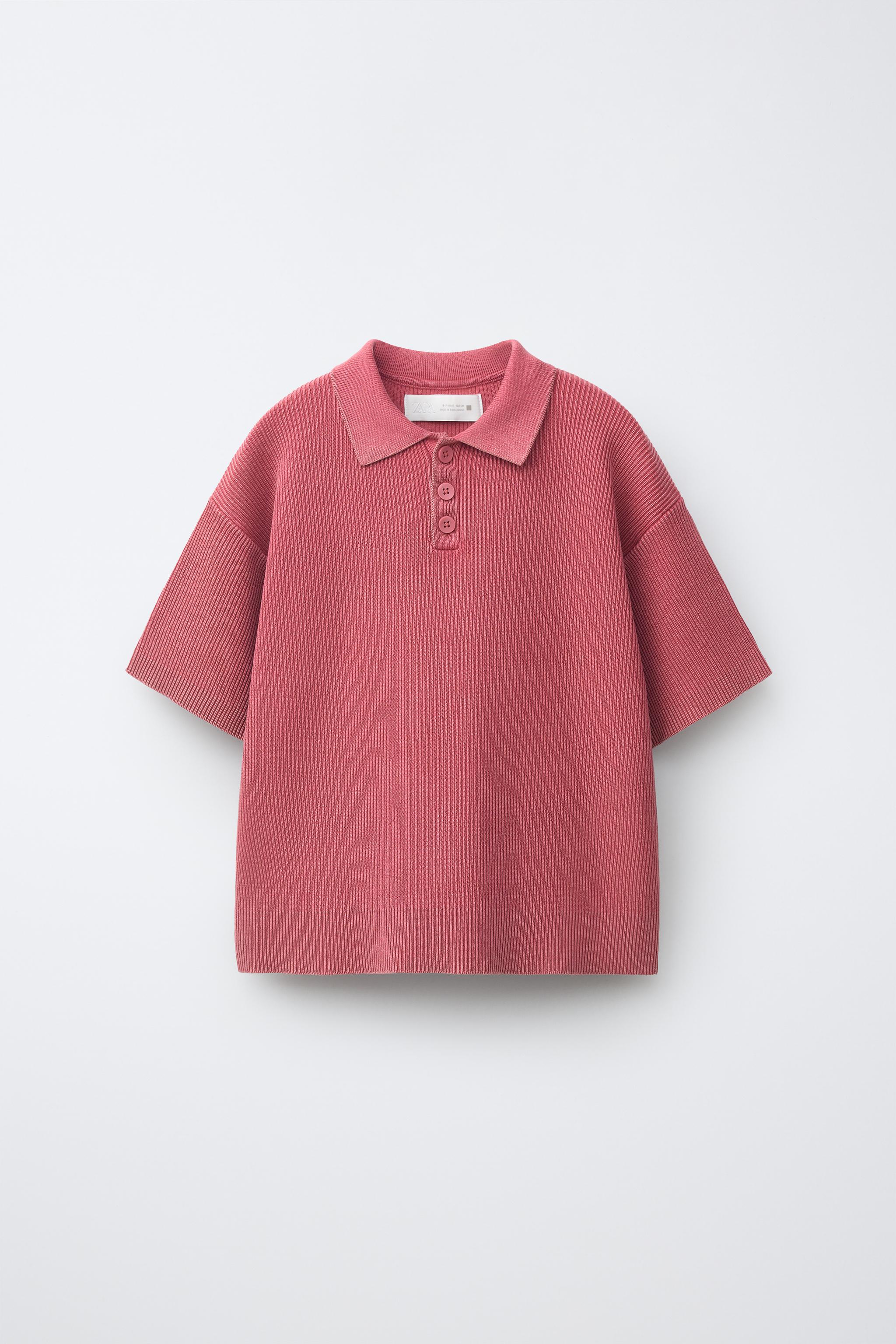 ACID WASH RIBBED POLO SHIRT — Strawberry