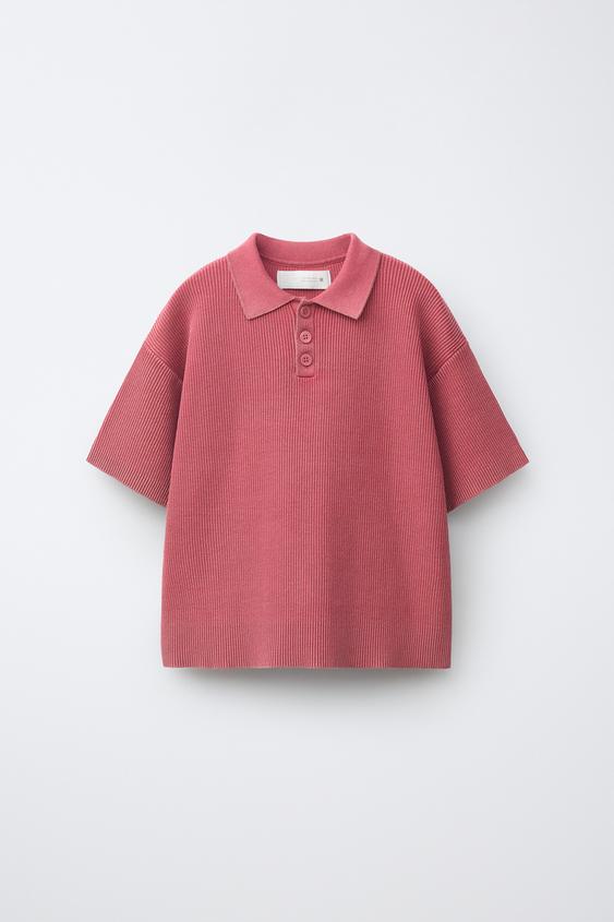 Zara 酸洗效果羅紋 POLO 衫 - 草莓色 - 圖片 0