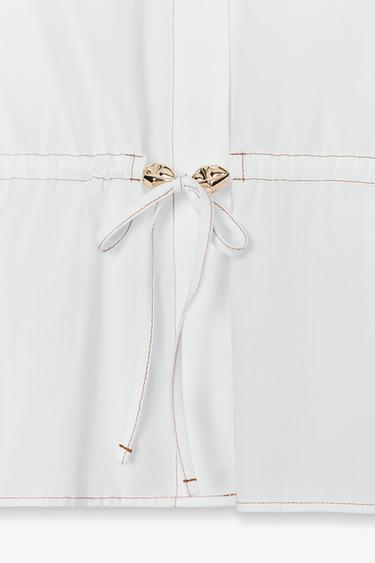 CHEMISE EN POPELINE AVEC SURPIQÛRES - Blanc de Zara - Image 7