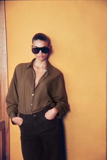 РУБАШКА ОВЕРСАЙЗ ИЗ ХЛОПКА — КОРИЧНЕВЫЙ от Zara