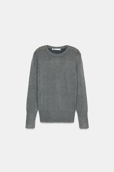 KNIT JUMPER WITH GOLD BUTTONS - Grey marl by Zara