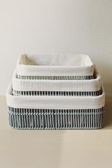 RECTANGULAR FABRIC-LINED HAMPER - Blue / Green by Zara