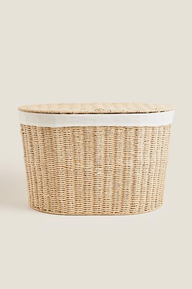 OVAL FABRIC-LINED LAUNDRY BASKET - Light beige by Zara