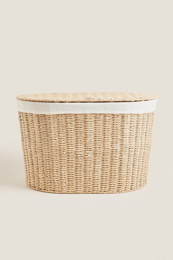 OVAL FABRICLINED LAUNDRY HAMPER Light beige ZARA United States