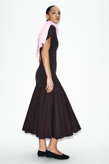 VESTIDO INTERLOCK COMBINADO - Chocolate de Zara