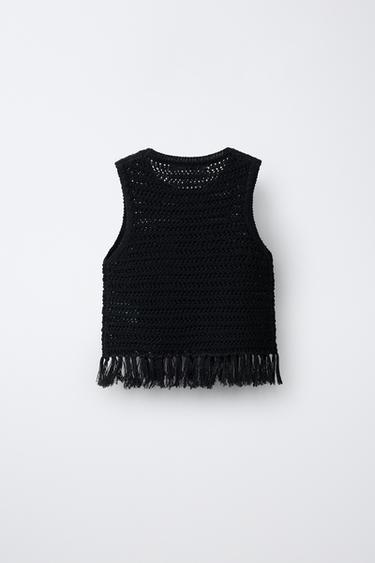 TOP EN MAILLE À FRANGES - Noir de Zara - Image 1
