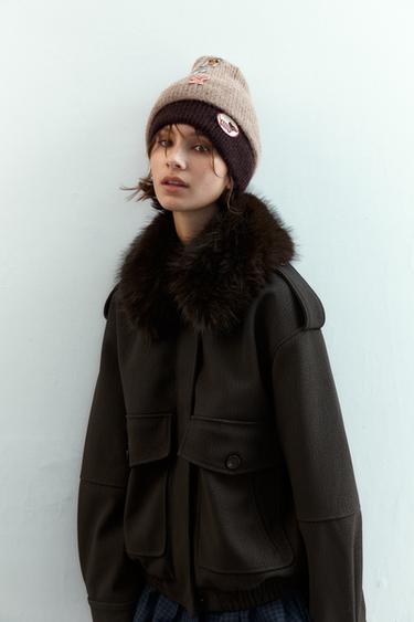 KNIT BEANIE WITH PATCHES - Sand by Zara