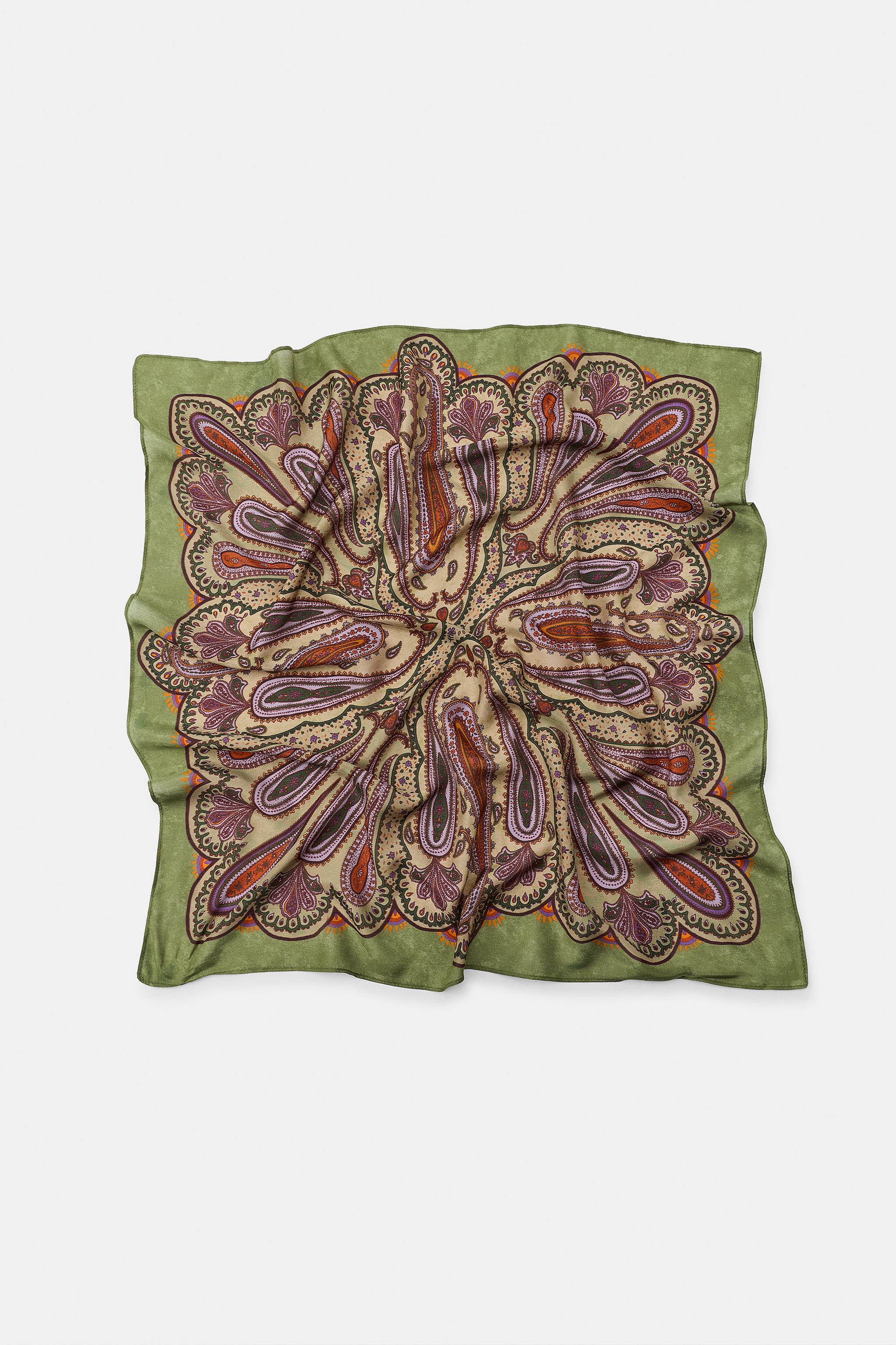 PAISLEY PRINT VISCOSE SILK SCARF — Green