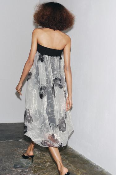 ROBE EN ORGANZA IMPRIMÉE ZW COLLECTION - Écru / Noir de Zara - Image 3