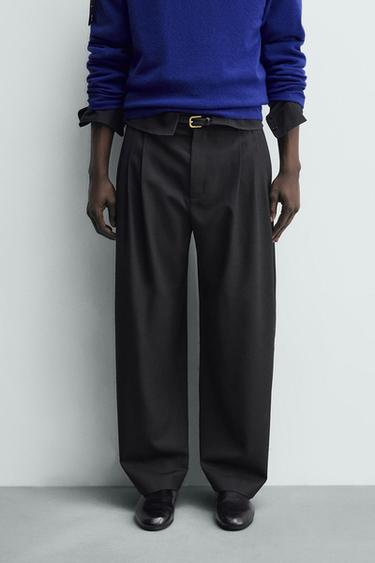 Zara WOOL PLEATED PANTS - Black