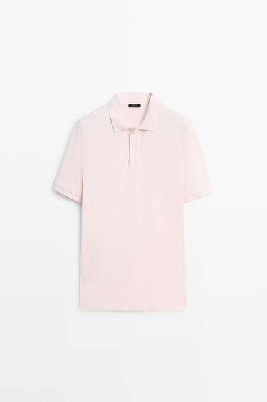 Zara Micro-textured cotton piqué polo shirt - Pale pink