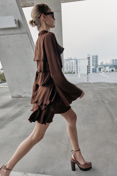 Zara 真皮厚底高跟鞋 - 棕色