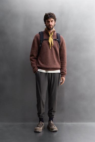 Zara COMBINED QUARTER-ZIP SWEATER - Brick - Image 0