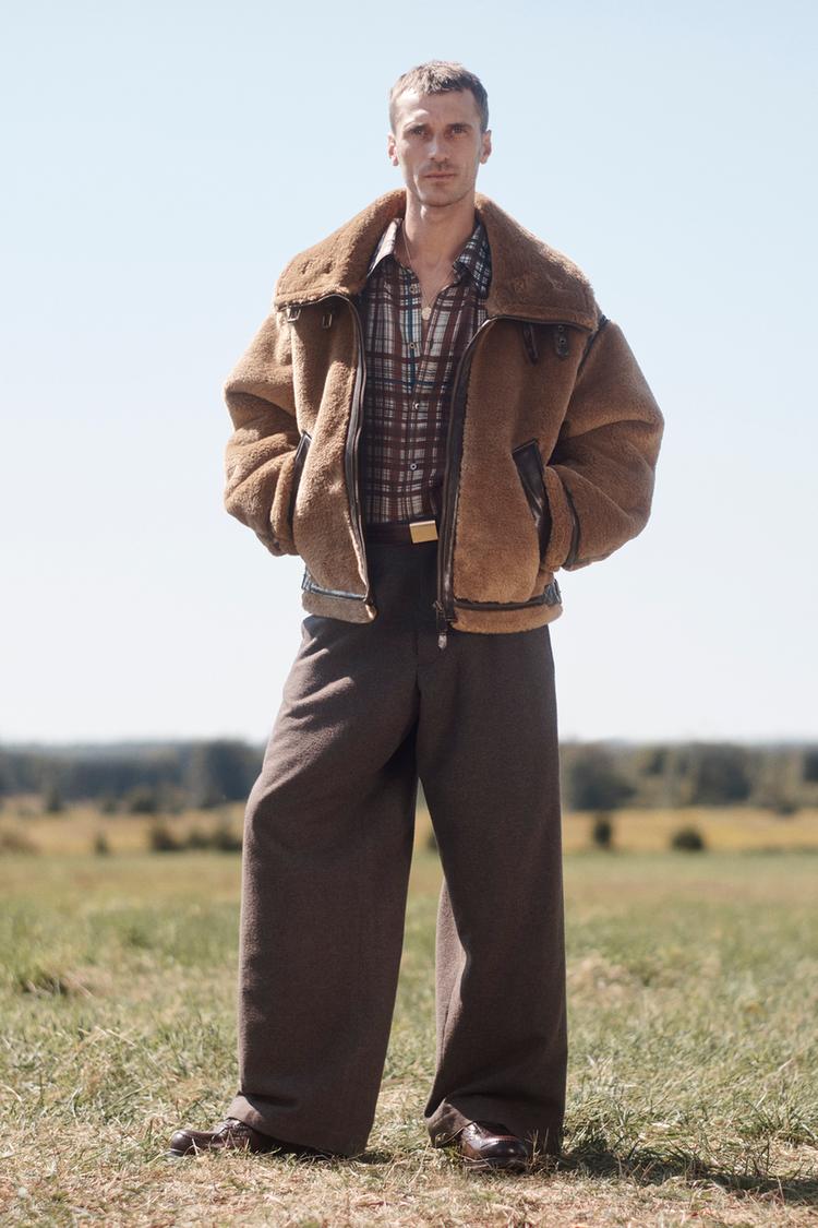 CONTRAST FAUX FUR FAUX LEATHER JACKET LIMITED EDITION Brown