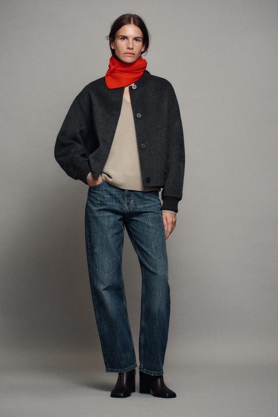 Zara ZW COLLECTION WOOL-BLEND BOMBER JACKET - Dark gray - Image 0