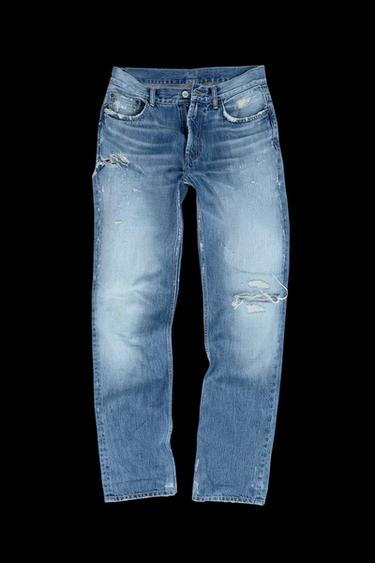 Zara TRF MID-RISE STRAIGHT RIPPED JEANS - Light blue