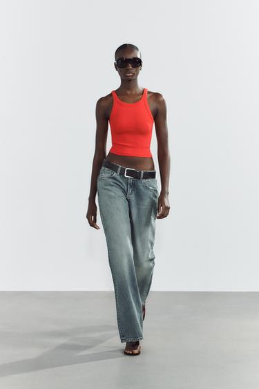 Zara RIB CROP TOP - Red - Image 0
