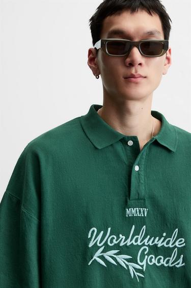 EMBROIDERED BOXY FIT POLO SHIRT - Green by Zara