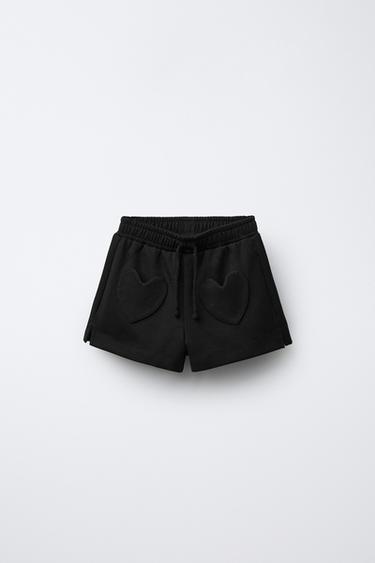 BERMUDA DE MOLETOM COM BOLSOS DE CORAÇÃO - Preto da Zara