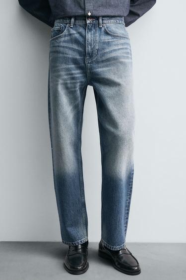 Zara STRAIGHT ANKLE FIT JEANS - Mid-blue