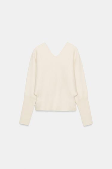 V-NECK KNIT JUMPER - Ecru by Zara