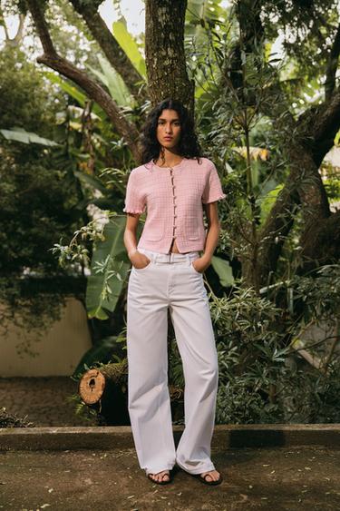 جاكيت محاك بفريلز - وردي الخاص بـ Zara