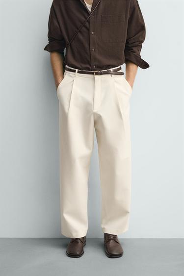 Zara RELAXED FIT PLEATED PANTS - Oyster-white