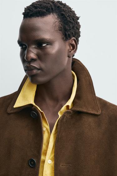 BLOUSON EN CUIR DAIM - Marron foncé de Zara - Image 6
