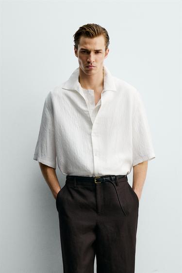 STRIPED JACQUARD BOXY FIT SHIRT - White by Zara