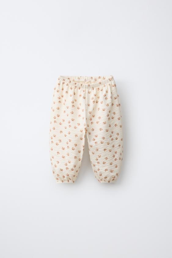 TEXTURED BEAR PRINT TROUSERS - camel by Zara - Image 0