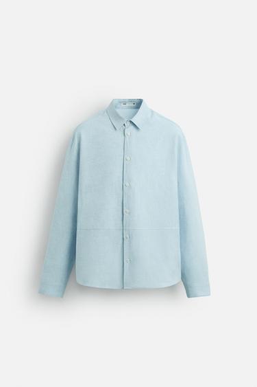 LINEN/COTTON SHIRT - Sky blue by Zara