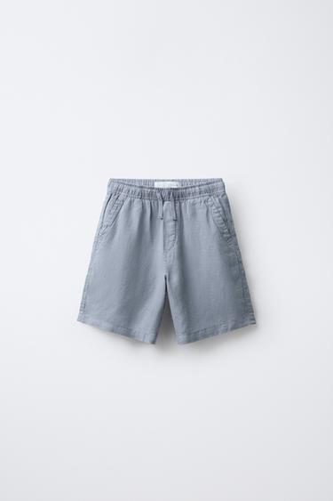 BERMUDA CON LINO - Azul de Zara