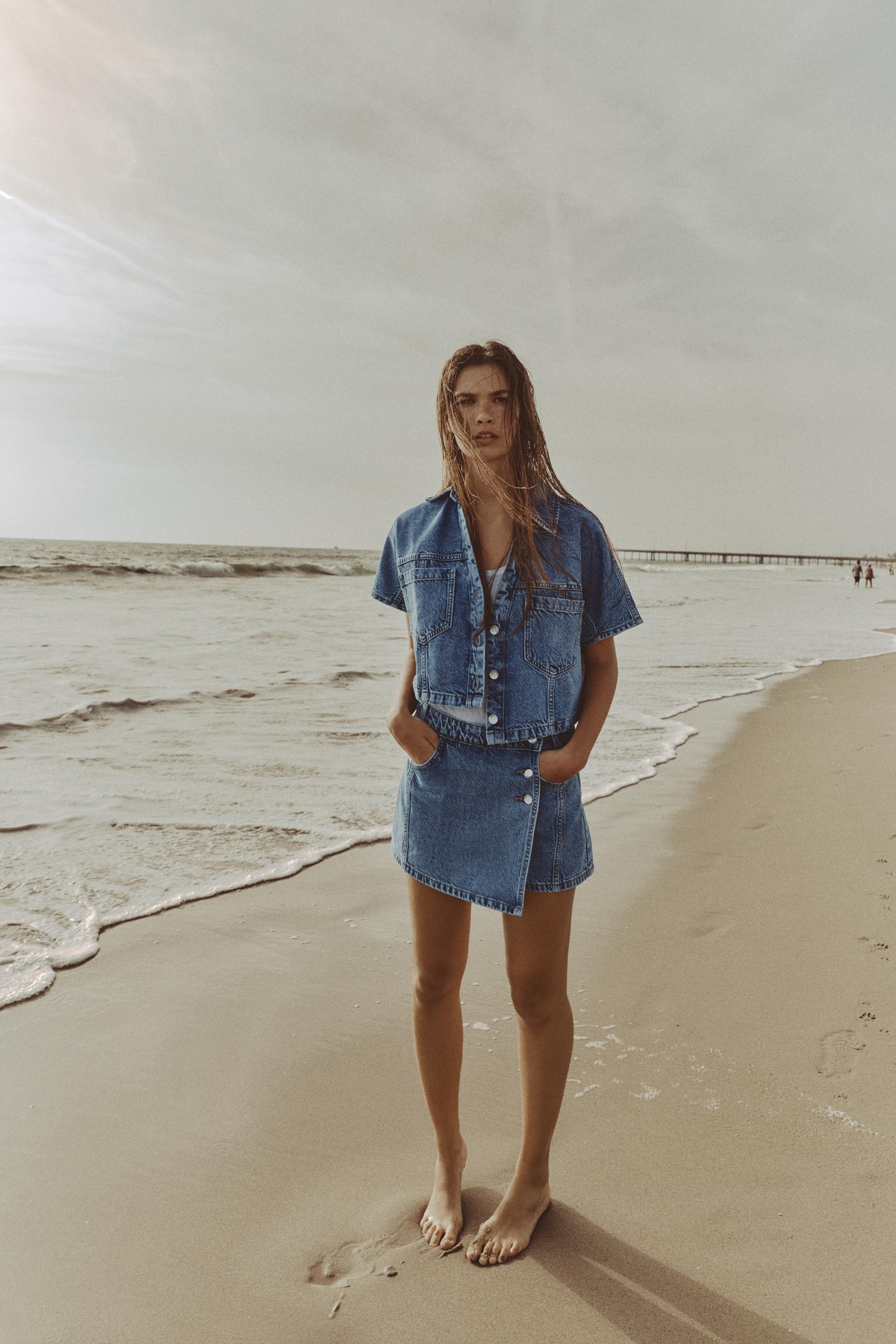 Z1975 KRUVAZE DENIM ŞORT ETEK - Görsel 2