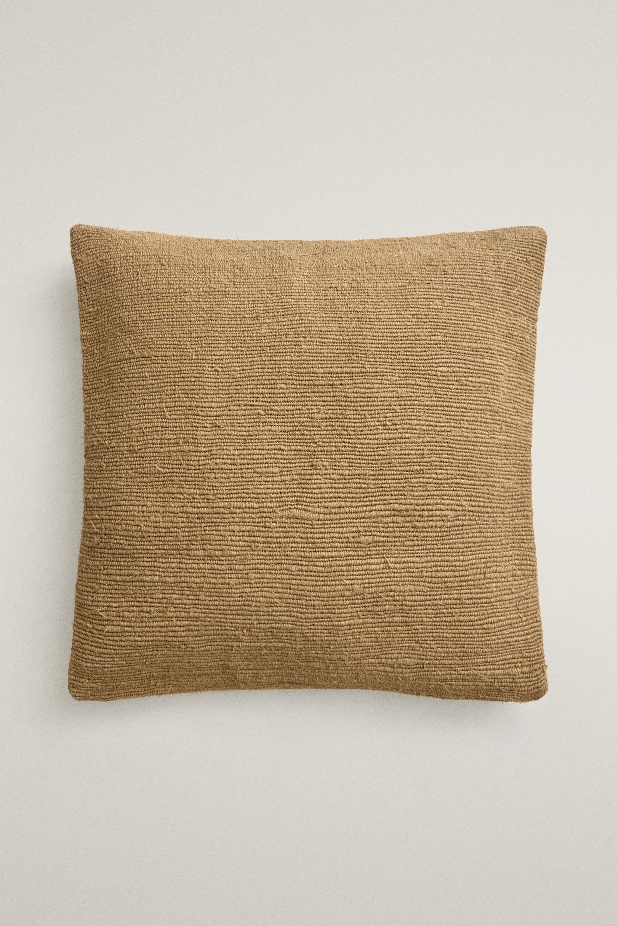 WOVEN THROW PILLOW COVER — taupe brown