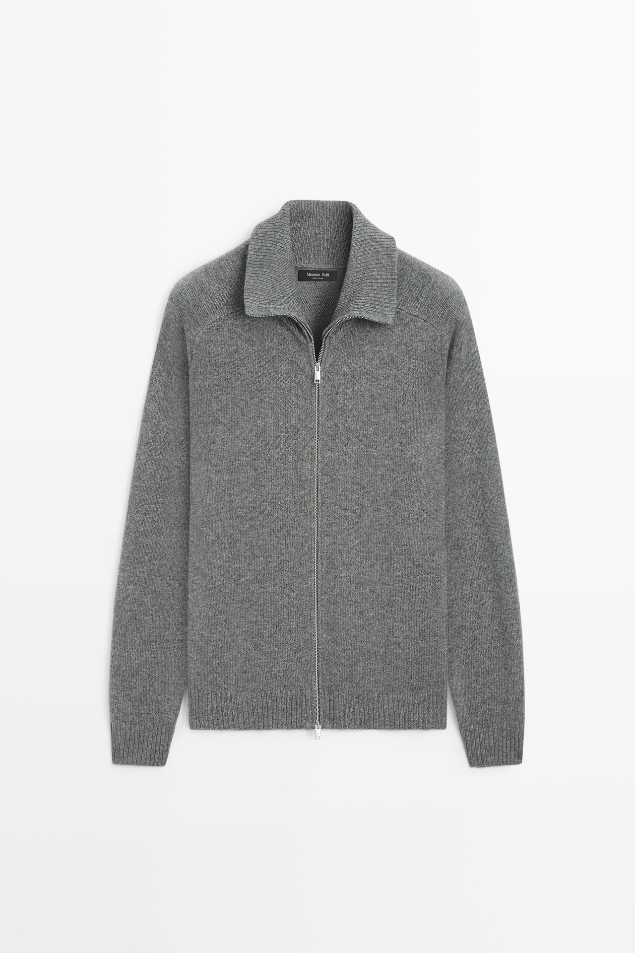 Wool blend zip-up knit cardigan — Anthracite grey