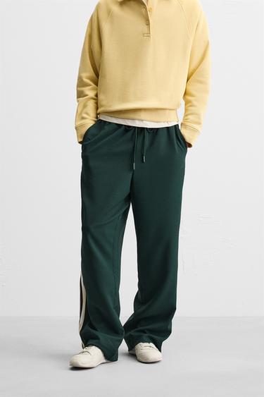 Zara SIDE STRIPE TECHNICAL PANTS - Bottle green