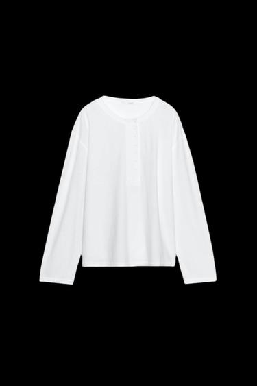Zara LINEN BLEND HENLEY SHIRT - White - Image 0