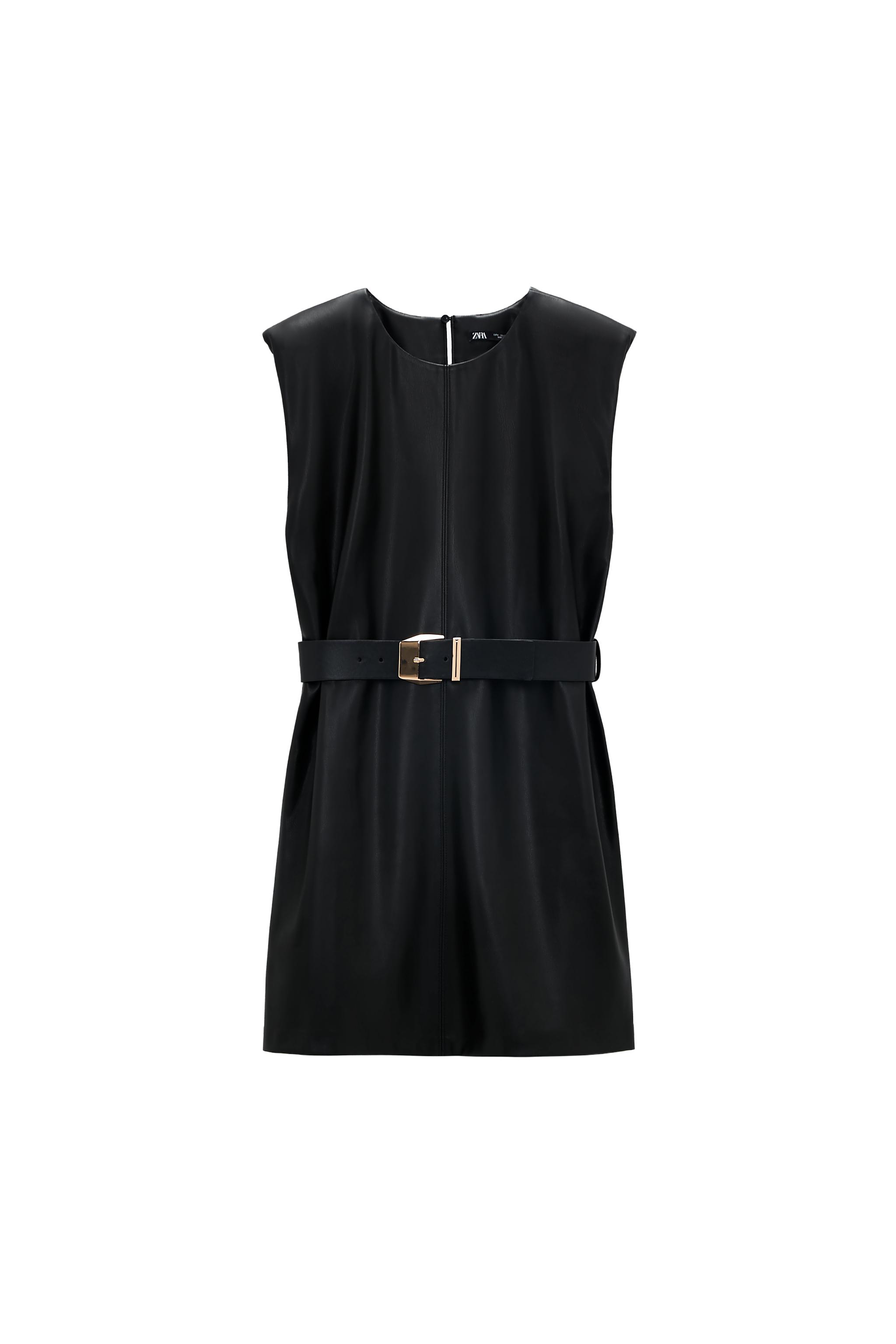 zara leather belted dress FAUX SECOND HAND burgundy dress women