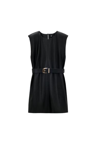 FAUX LEATHER BELTED DRESS