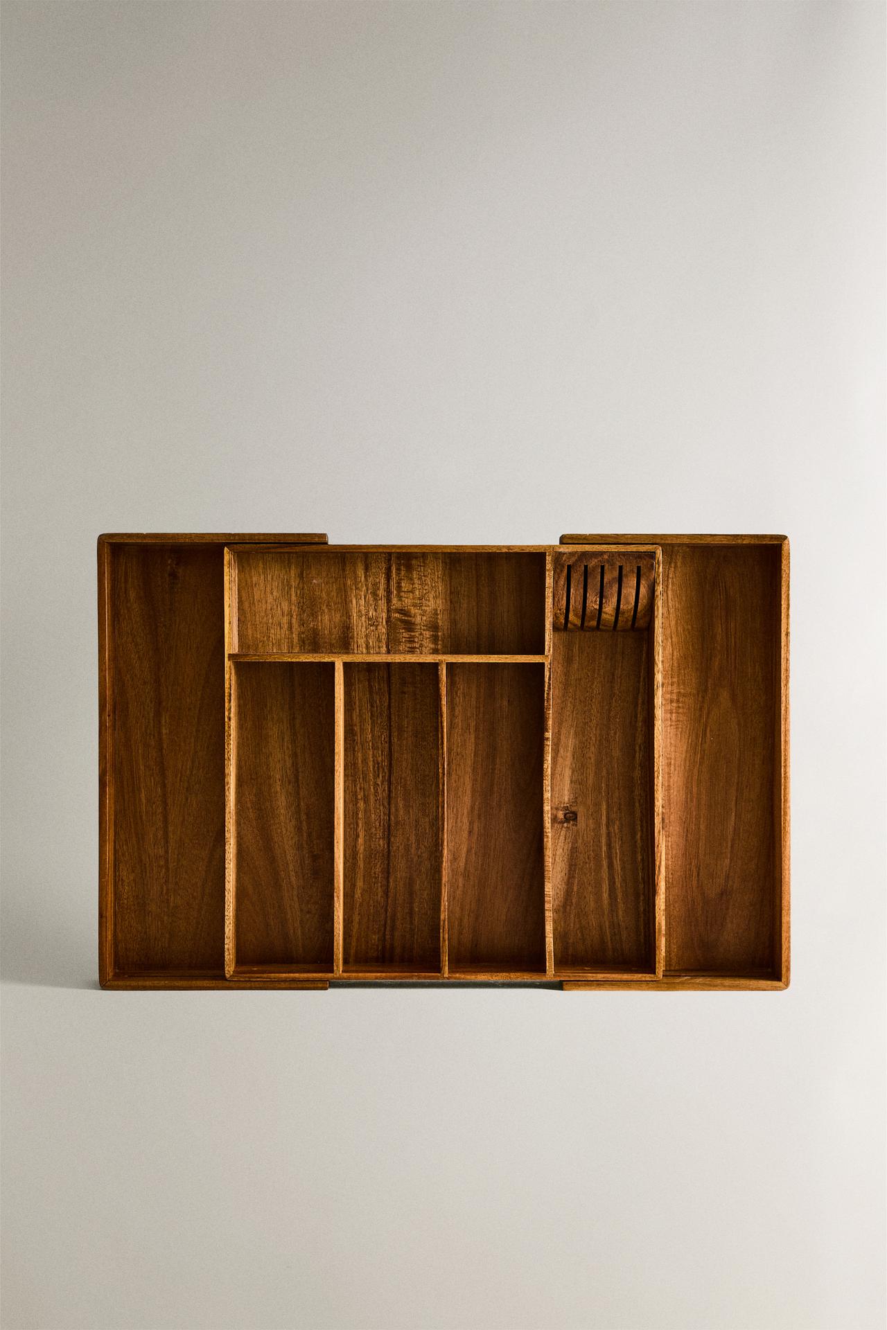 EXTENDIBLE WOODEN FLATWARE TRAY — Light beige